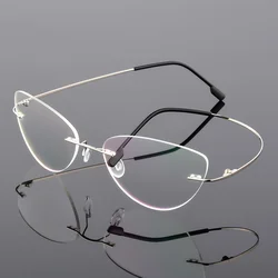 Cat eye titanium rimless Reading Glasses ultra-light women alloy Rimless reading eyeglasses Presbyopic glasses +0.50 to +6.00
