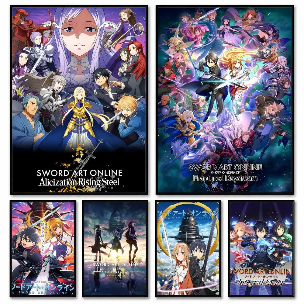 Anime Sword Art Online K-kirito Asuna Poster Room Decor Home Wall Art Printing Waterproof Garage BedRoom Posters Gift