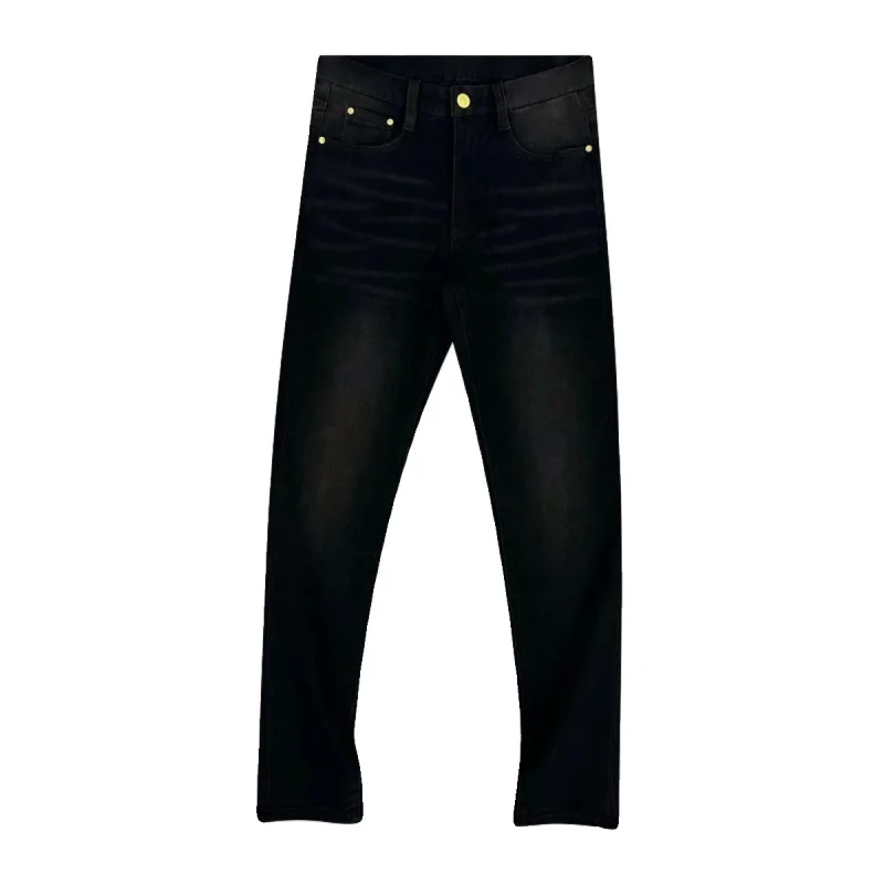 2024 New Denim Trousers Black and Gray for Men Light Luxury Design Stretch Slim Fit Skinny Washed New All-Matching Men's Pants