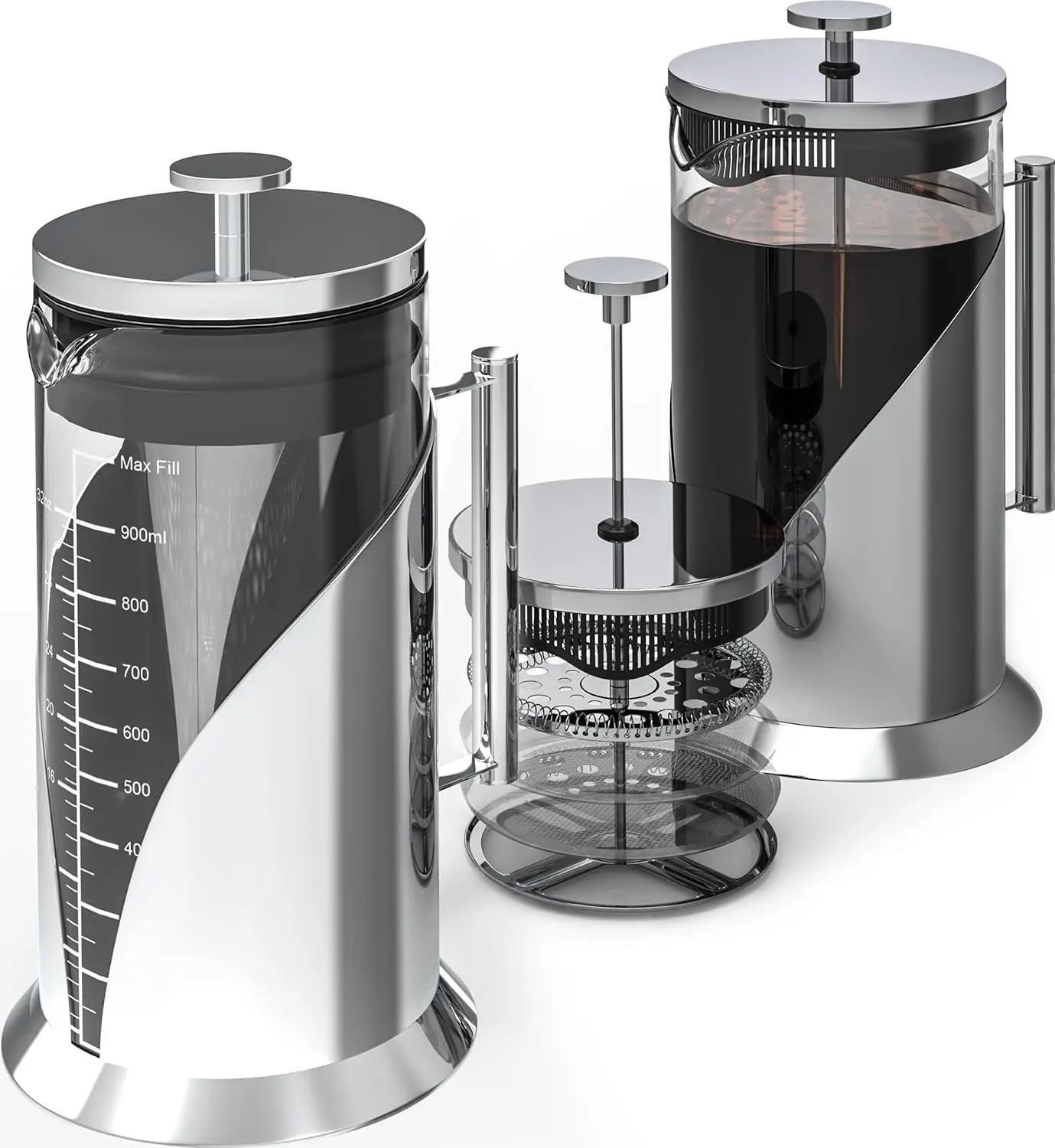 

Stainless Steel French Press & Cold Brew Coffee Maker Bundle,34oz Versatile Coffee Press w/ 4-Level Filtration,Iced Coffee Maker