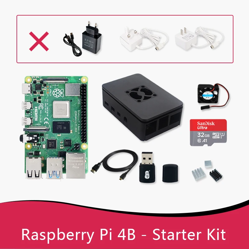 Originele Raspberry Pi 4 Model B 8G Kit Pi 4 Board Micro Hdmi Kabel Voeding Met Schakelaar Case met Ventilator Koellichamen