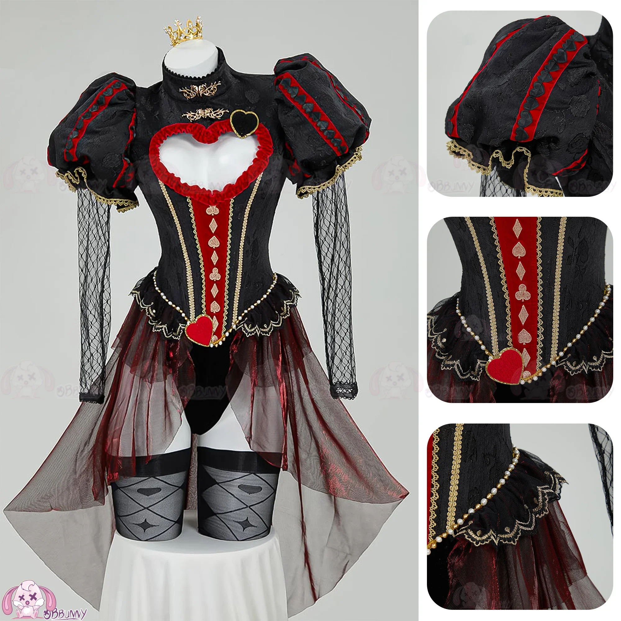 2026 القوطية خمر نمط القلب انقطاع ارتداءها مع قفازات تاج أنيمي الملكة مشتق تأثيري حلي النساء الملابس الداخلية ارتداءها #3