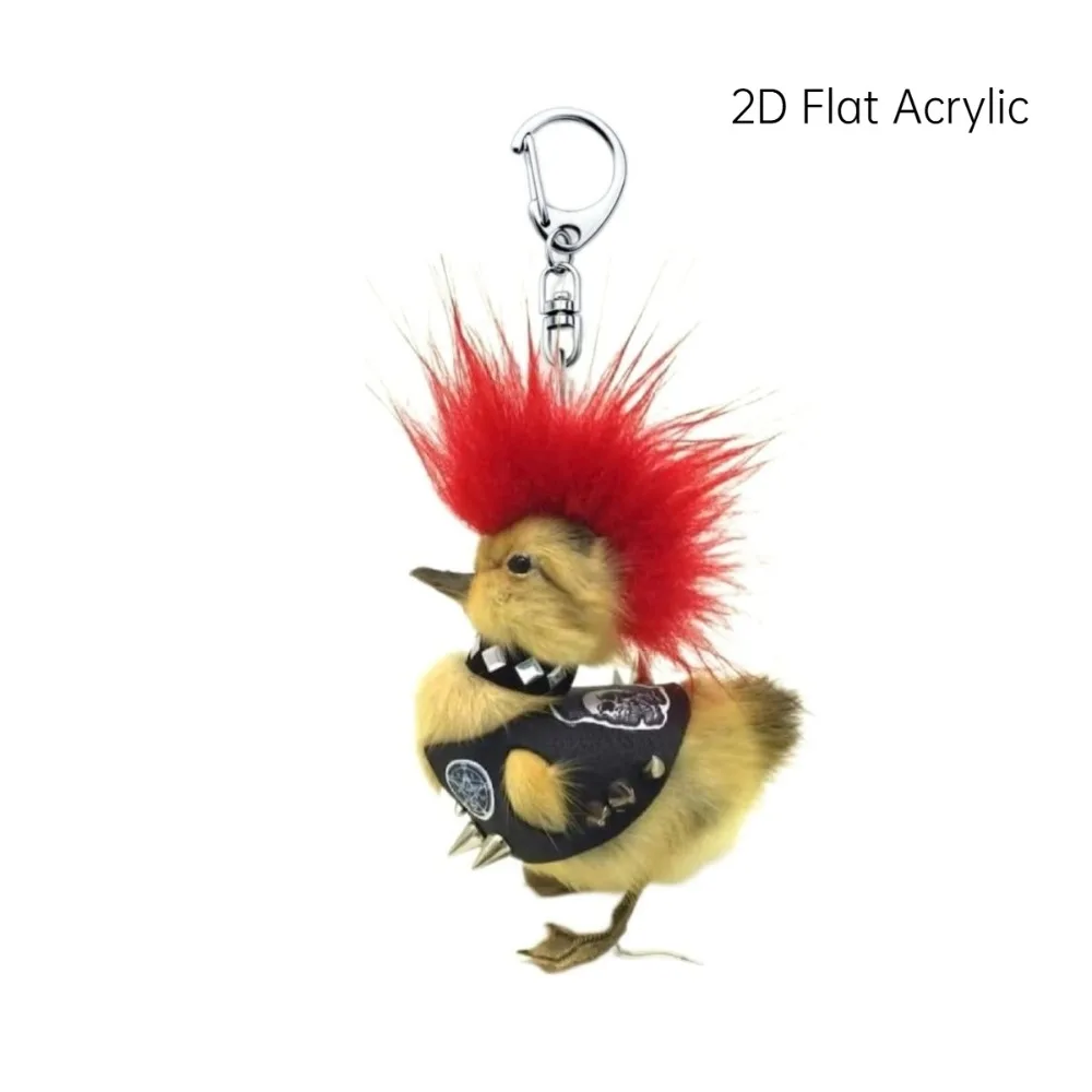 Trendy Punk Mohawk Duck Keychain 2D Acrylic Backpack Pendant Abstract Hanging Decoration Couple Style Funny Cute Pendant Gift