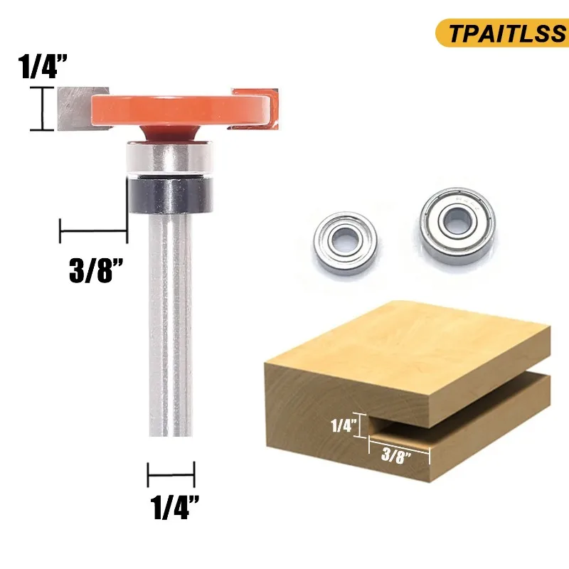 For Woodworking Chisel Cutter Tool T-Slot Milling Cutter Router Bits 1/4 Shank Top Bearing Slot Cutting Bit Slotting Router Bit