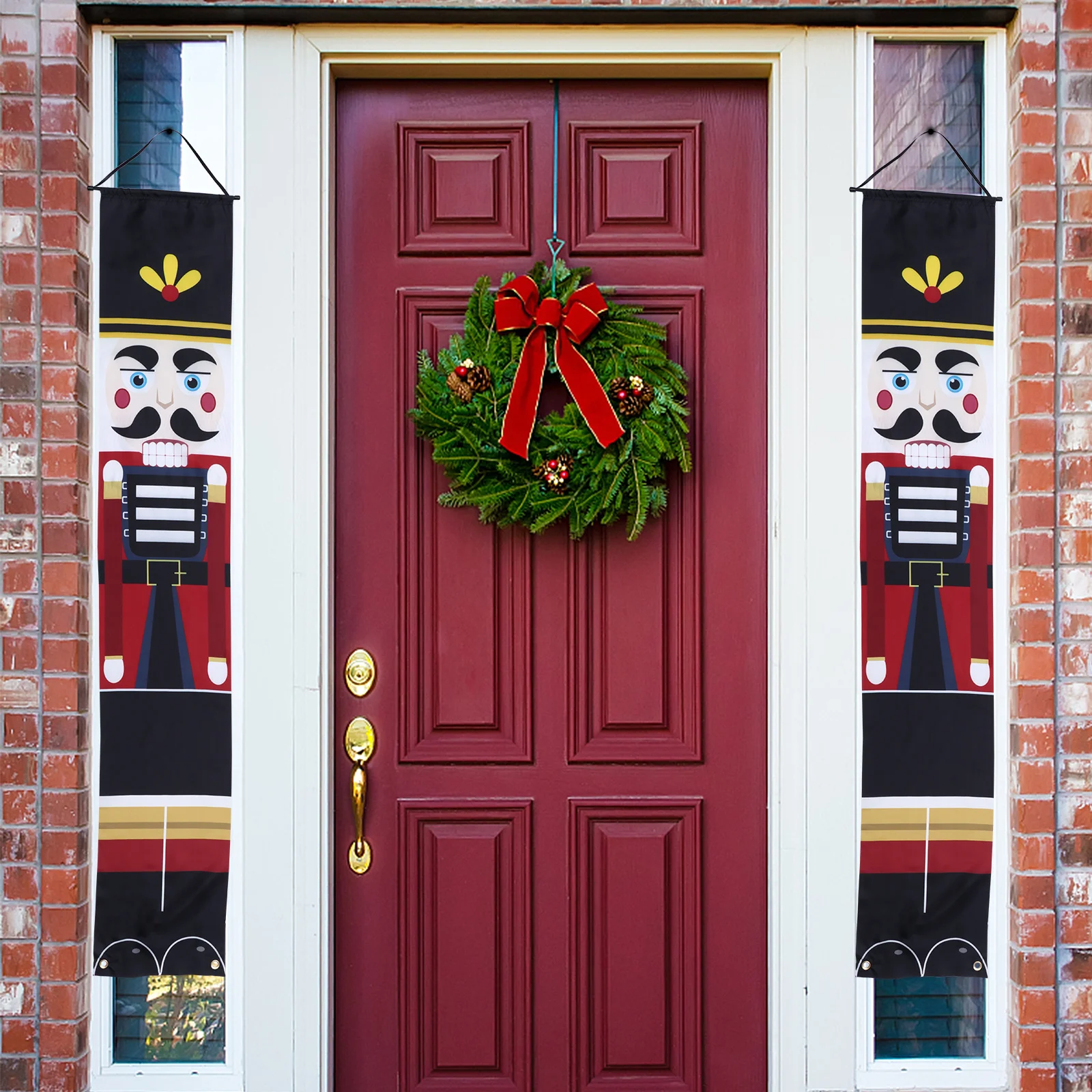 

1Pair Nutcracker Soldier Xmas Door Banner Christmas Door Couplet Reusable Hanging Decoration for Parties