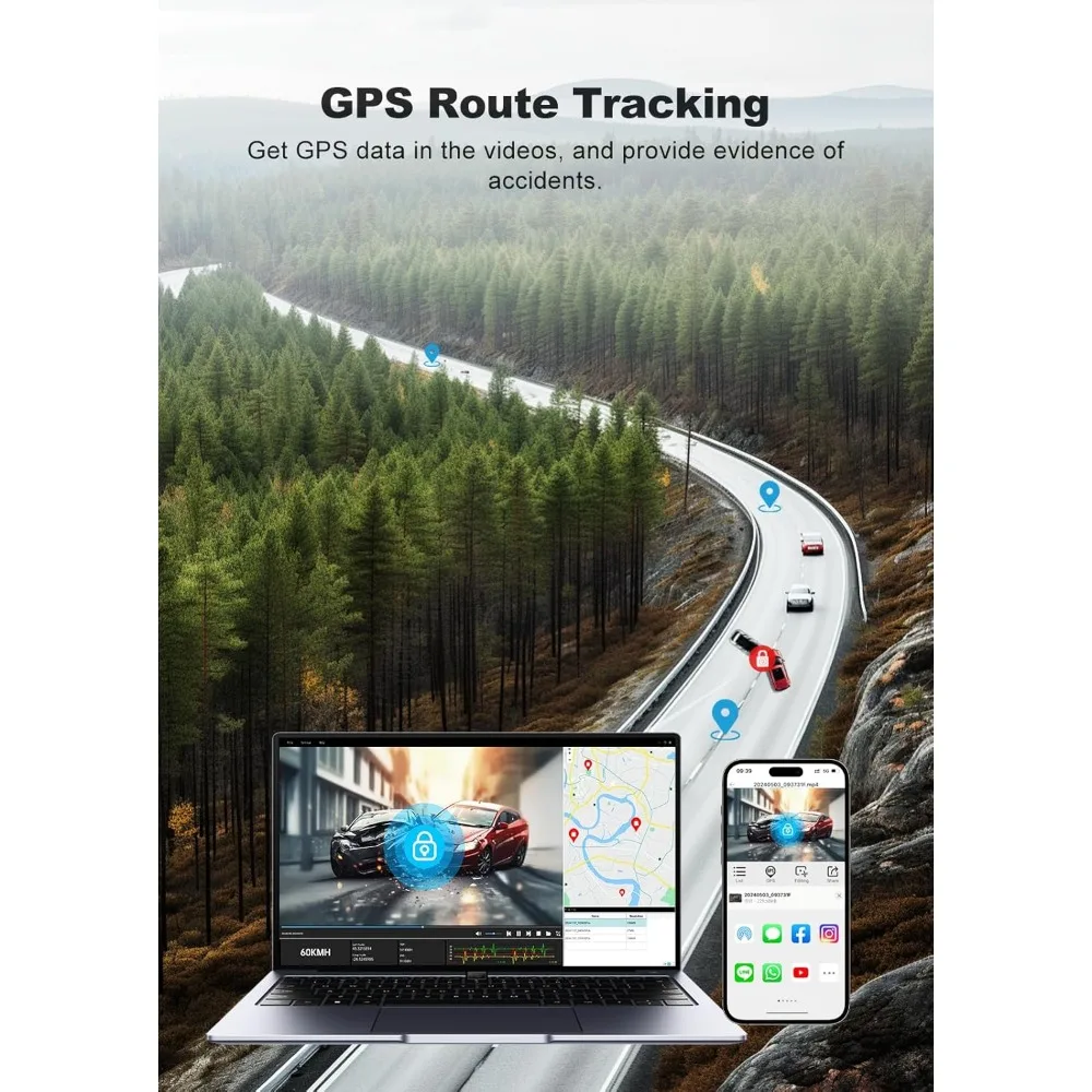 كاميرا JOMISE 4K Dash Cam الأمامية والخلفية مع نظام تحديد المواقع WiFi 5Ghz، كاميرا داش مزدوجة مع بطاقة 64 جيجابايت، 3 شاشات، رؤية ليلية، وضع وقوف السيارات على مدار 24 ساعة - إعادة #5