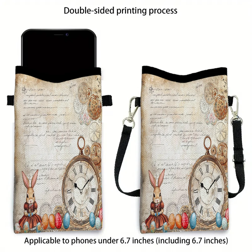 

Cartoon Rabbit Clock Shoulder Bag High Quality Phone Bag with Adjustable Strap, Casual Style Women's Wallet Storage Bag1.20