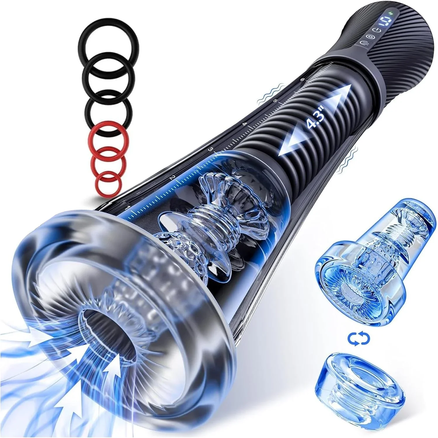 Automatic Male Masturbator Vibrating Vacuum Sucking Machine Transparent Penis Pump Kit with 6 Penis Rings Sex Toy for Men