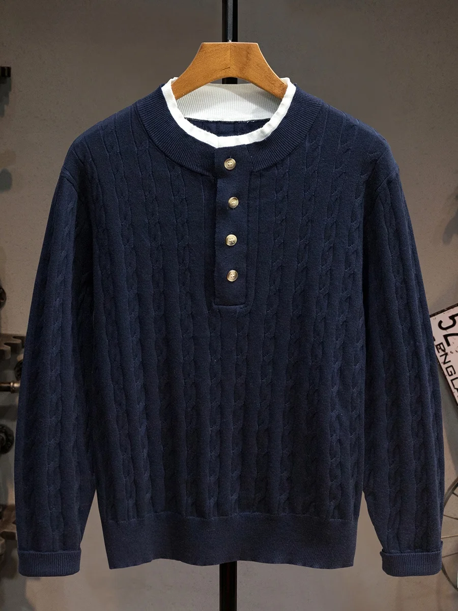 

Высококачественный вязаный мужской свитер с круглым вырезом, утолщенный, шерстяной, в американском ретро-стиле, для осени и зимы, новинка