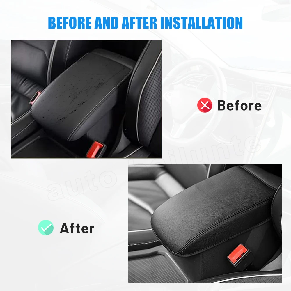 Car Armrest Box Cover Black Leather Center Console Saver Covers Fit for VW Volkswagen Tiguan mk2 2017 - 2021 2022 Accessories