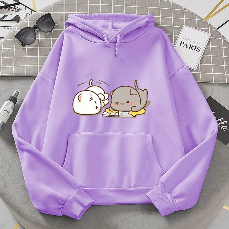 Novelty Design Couple Hoodies Kawaii Peach Cat Print Femme Hoodie Casual Winter Korean Style Camiseta Mujer Hoodie Wholesale