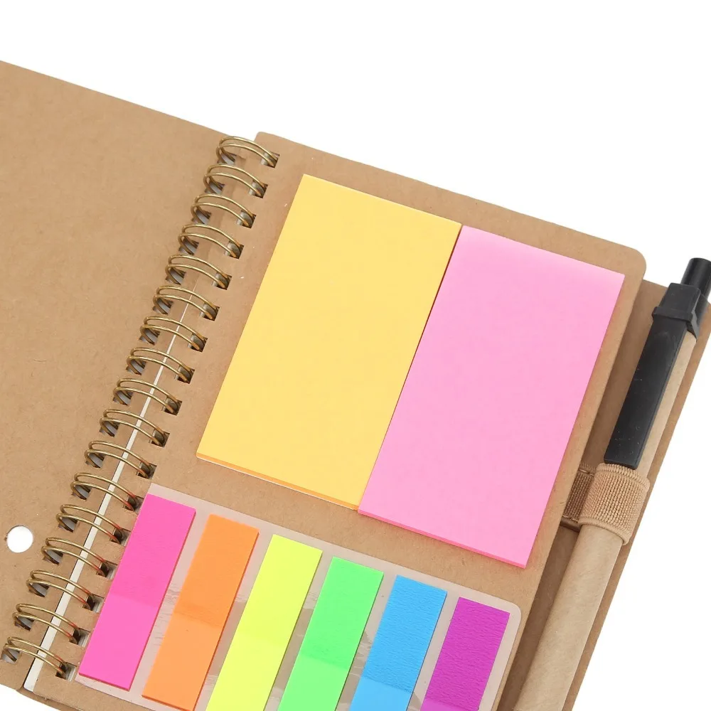 Minimalist Style Kraft Paper Spiral Notebook Tearable Coil Bound Sticky Notes Multi Colors Rectangular Memo Pad Business Meeting