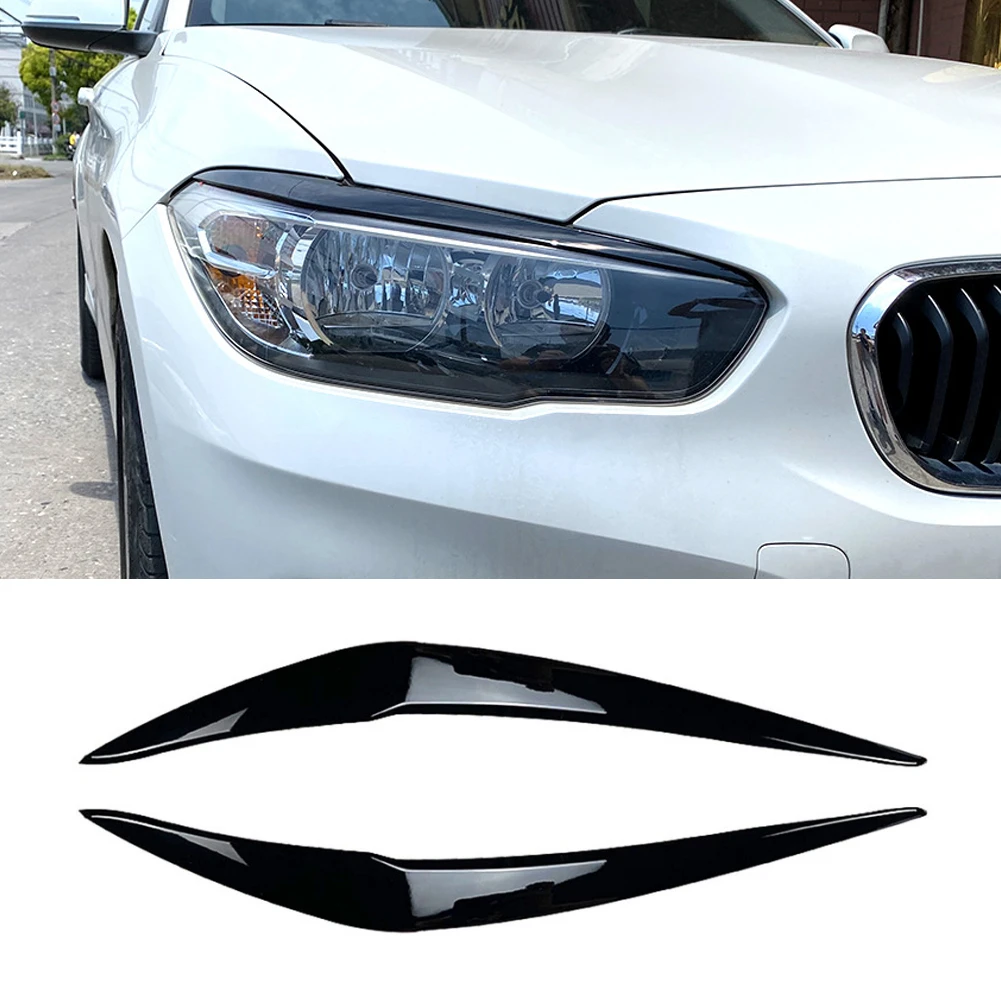 2Pcs Headlight Cover Eyelid Eyebrow For BMW 1-Series 116i 118i 120i 125i 128i F20 F21 Gloss Black Headlight Eyelids