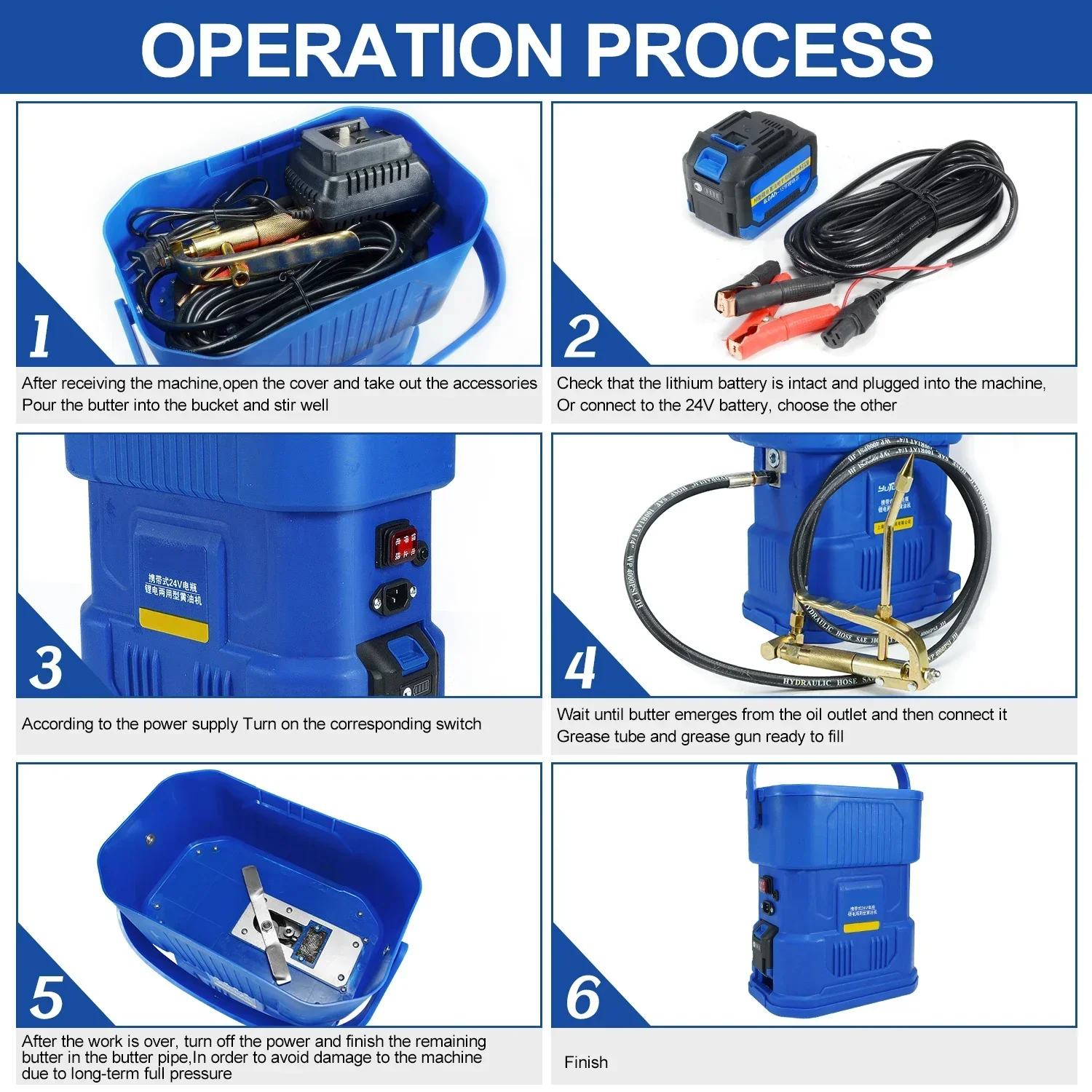 6000 PSI 24V Grease Pump -Gun,High Pressure Cordless Electric Grease -Gun with  Li-ion Battery Cordless Grease -Gun