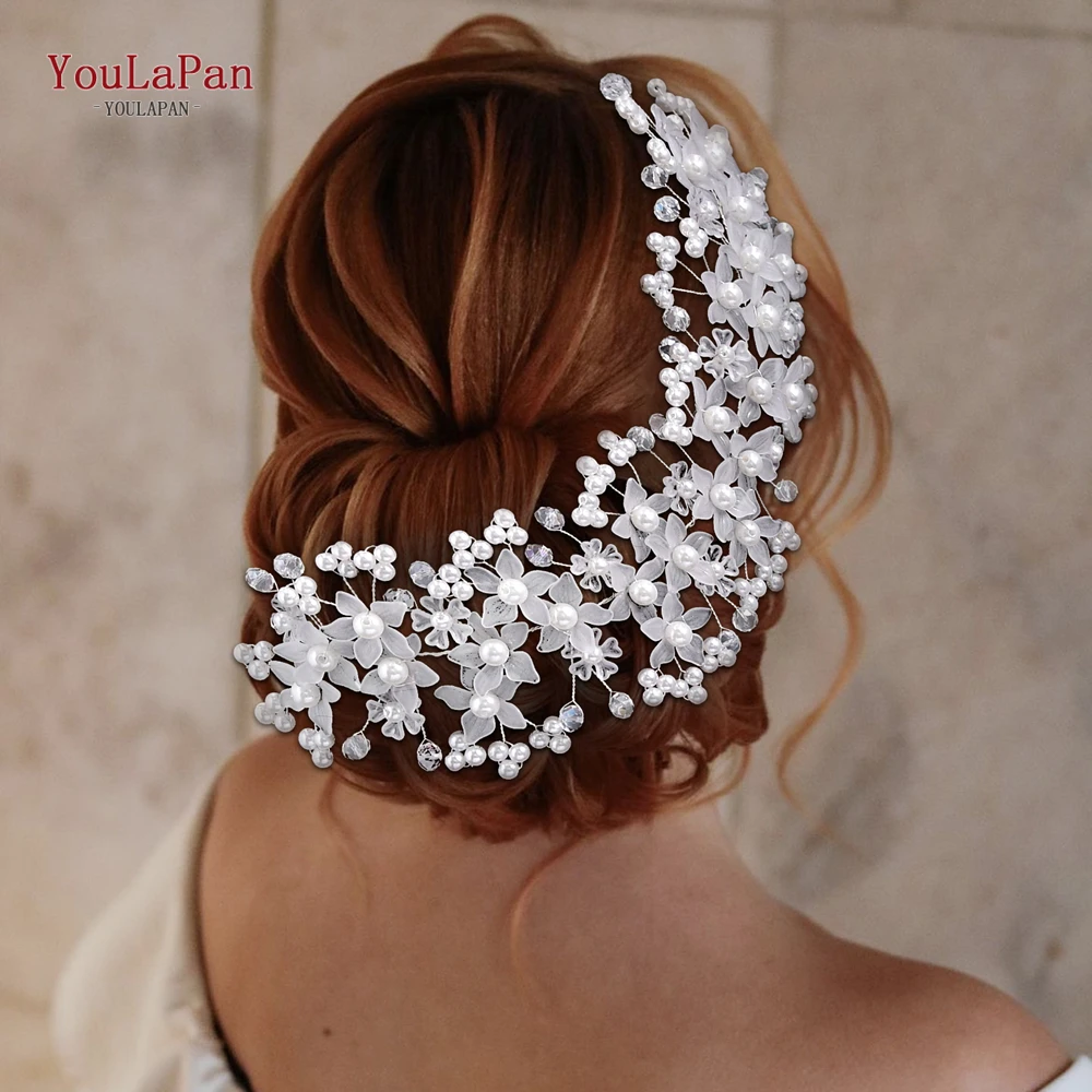 TOPQUEEN Fashion Flower Hairband Wedding Bridal Pearl Hair Accessories Banquet Party Headbands Handmade Exquisite Headwear HP734