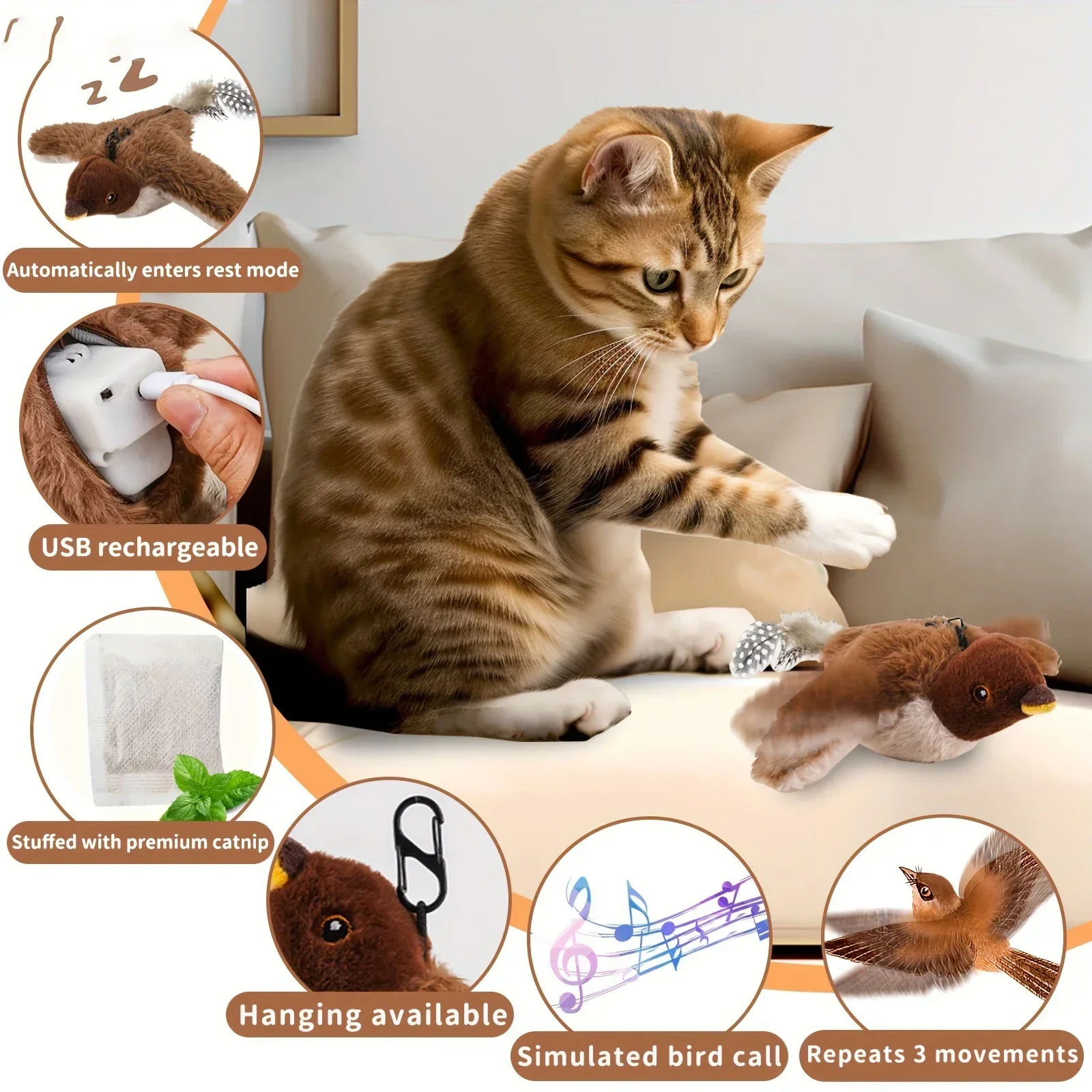 Remote Control Cat Toy Interactive Electric Fluttering Sparrow Realistic Bird Movements Engaging Pet Play Accessory