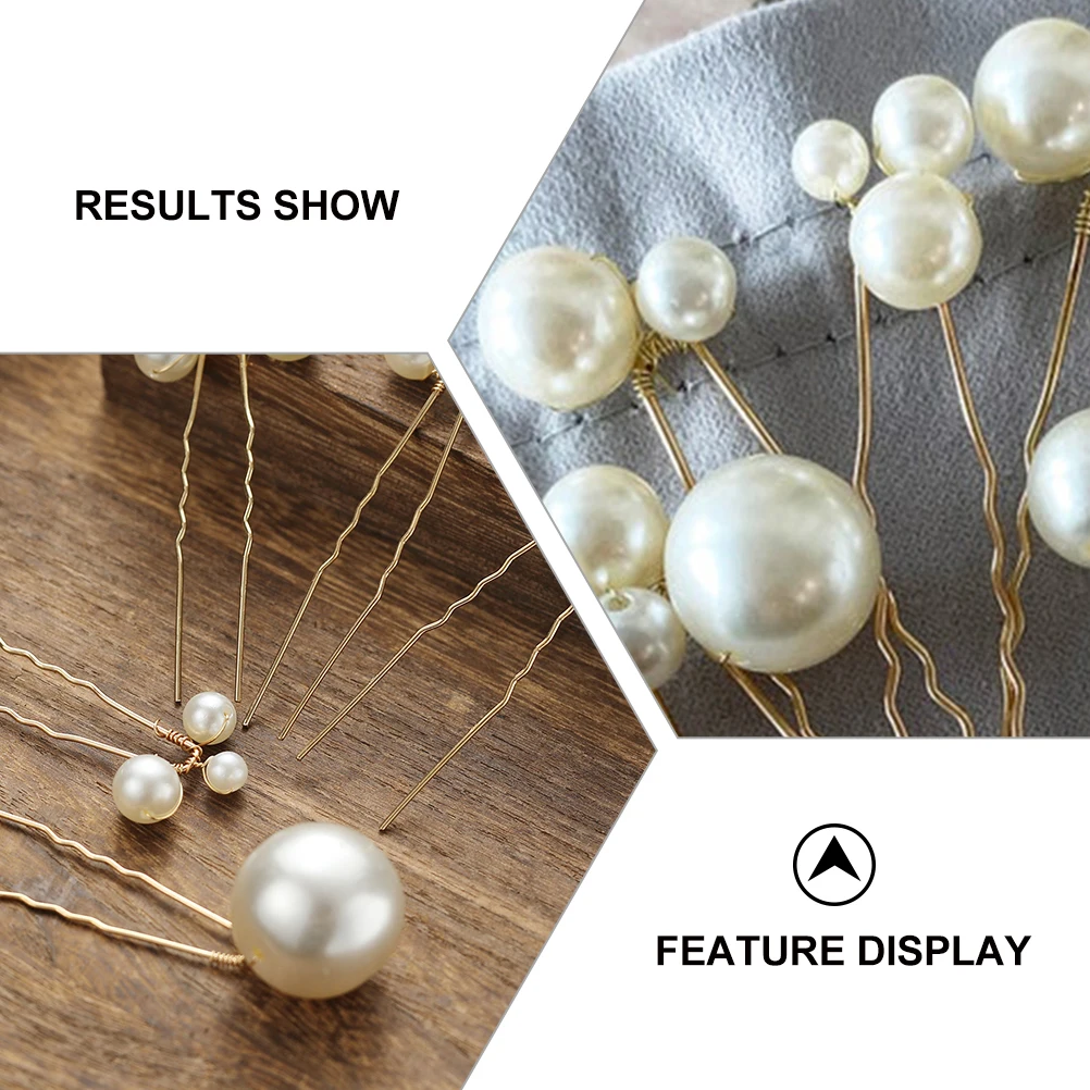 

5 Pcs Bridal Hairpin Headdress Wedding Accessories U-shaped Pearl Sticks Decorative Clips Cuff Golden Bridesmaid Elegant Design
