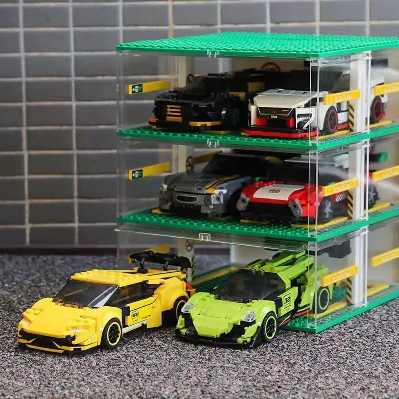 MOC Supercar Racing Parking Lot City Speed Champions Sports Cars Garage Building Blocks DIY Vehicle Storage Box Bricks Kids Toys