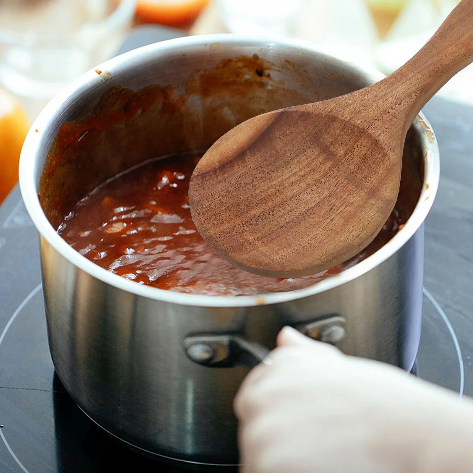 

1Pcs Teak Wood Rice Spoon Large Scoop Ergonomic Rice Paddle Multipurpose Kitchen Utensil Non-Stick Food Serving Spoon