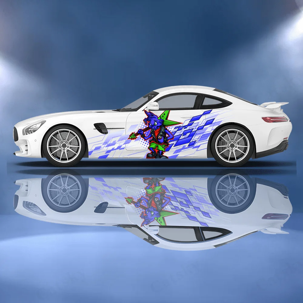 2PCS Dynamic line hip hop charm rabbit sticker full body floral decoration covering scratches protect car sticker waterproof car