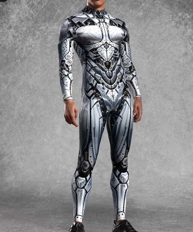 Herren Rüstungs-Muskelanzug, Karneval, Mechanischer Bodysuit, Halloween-Party, Bühnenauftritt, Cosplay-Kostüm, Strumpfhose – Detail 4
