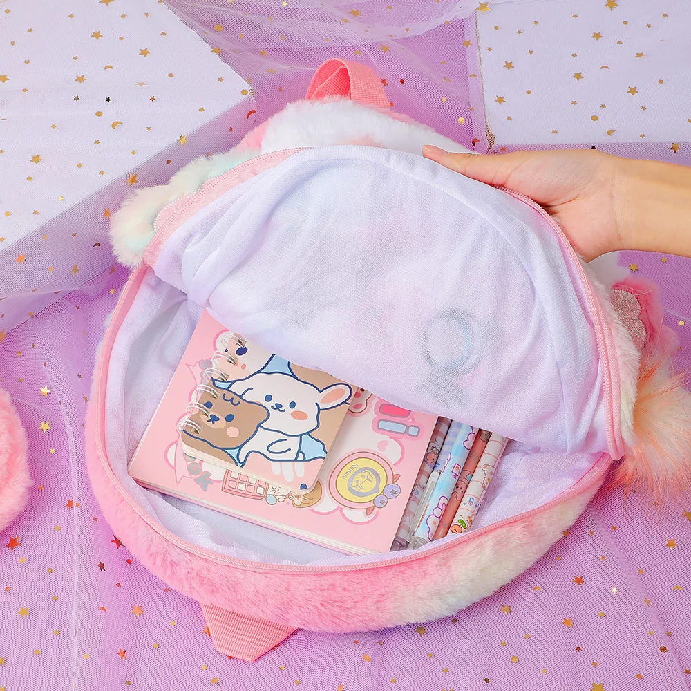Customized Cute Children's Plush Big Eyes Unicorn Backpack Personalized Name Cartoon Winged Kindergarten Girls' Schoolbags