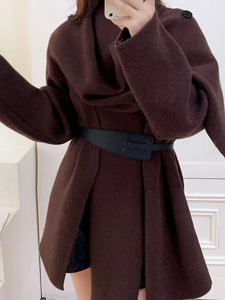

Простая однотонная женская верхняя одежда с длинными рукавами, винтажное свободное шерстяное пальто с лацканами, новые зимние повседневные офисные темпераментные куртки