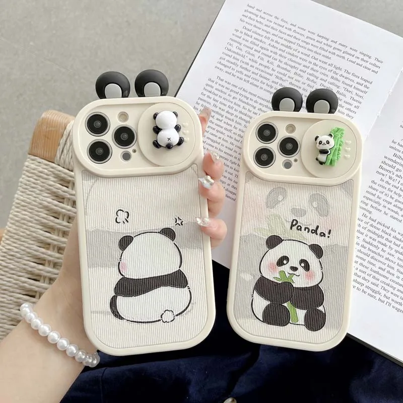 Cartoon Bamboo Panda Phone Case for iPhone 14 13 12 11 Pro Max Cover On iPhone 14 Pro Max 13 Pro Max Camera Lens Protective Case