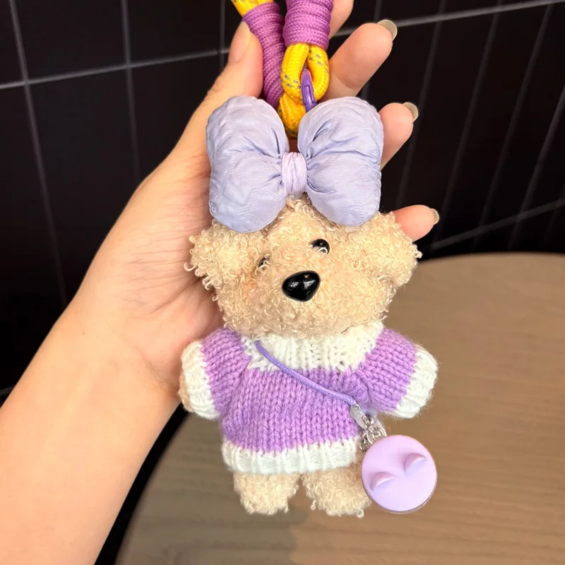Schattige strik teddyhond knuffel sleutelhanger meisje rugzak cartoon dier pop hanger auto hangende decoratie kerst verjaardagscadeau