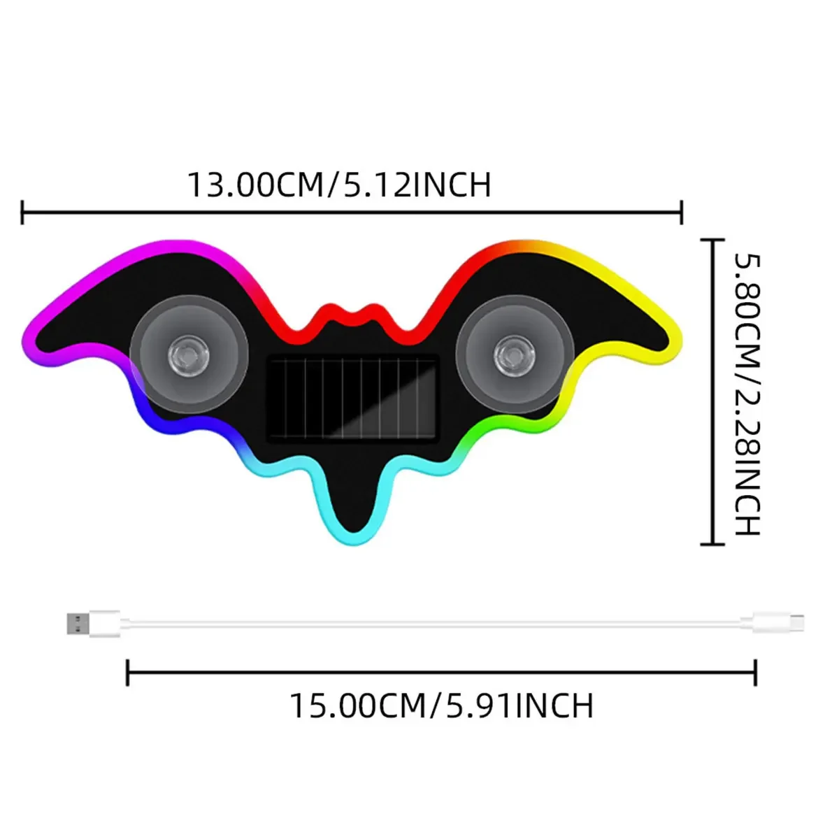 1PCS Solar Powered Car Colorful Led Ambient Light Halloween Bat Shaped Neon Light Rechargeable Atmosphere Breathing Lamp