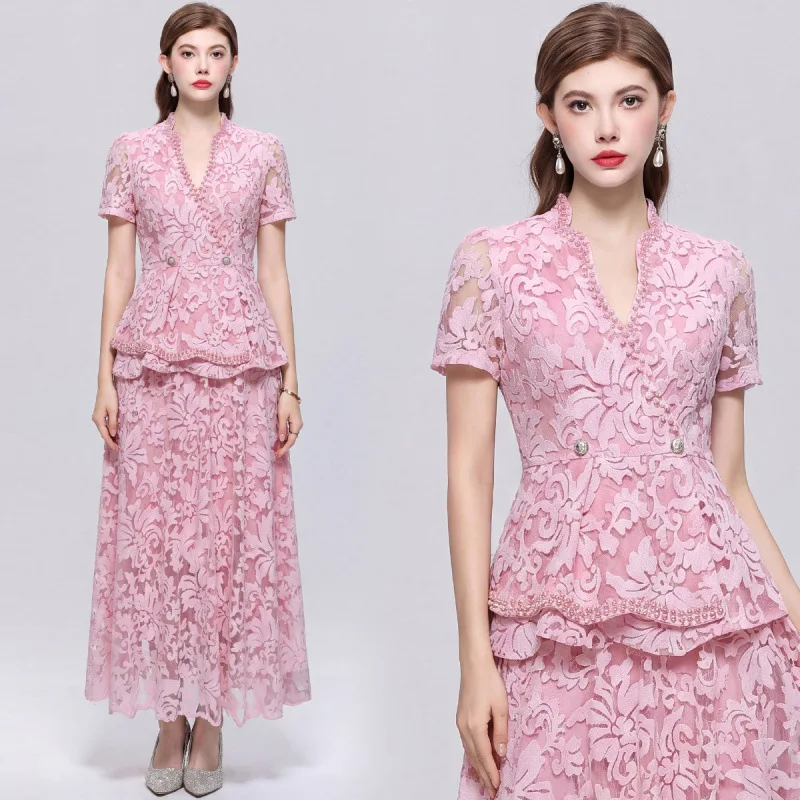 Summer Autumn Holiday Floral Maxi Formal Evening Dresses Women\'s Long Sleeve Lace Chiffon Dress Embroidery Vestidos Midi Robe