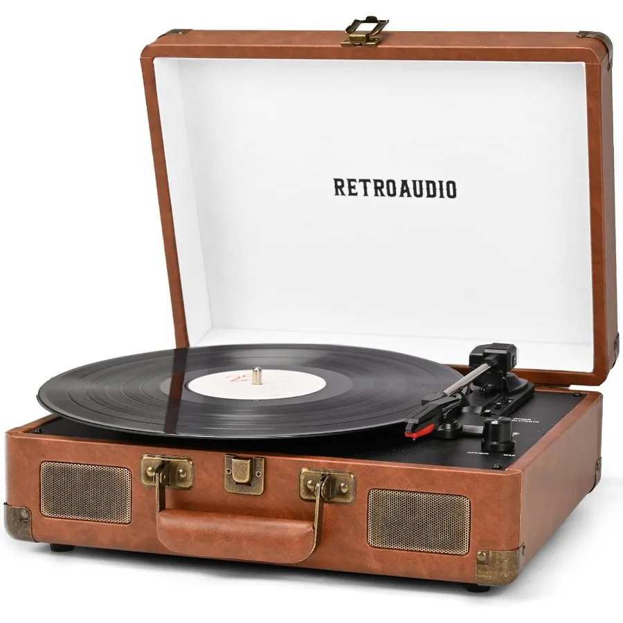 

Portable 3-Speed Vinyl Record Player with Bluetooth and Built-in Stereo Speakers Belt-Driven Turntable for Vinyl Records Suppor