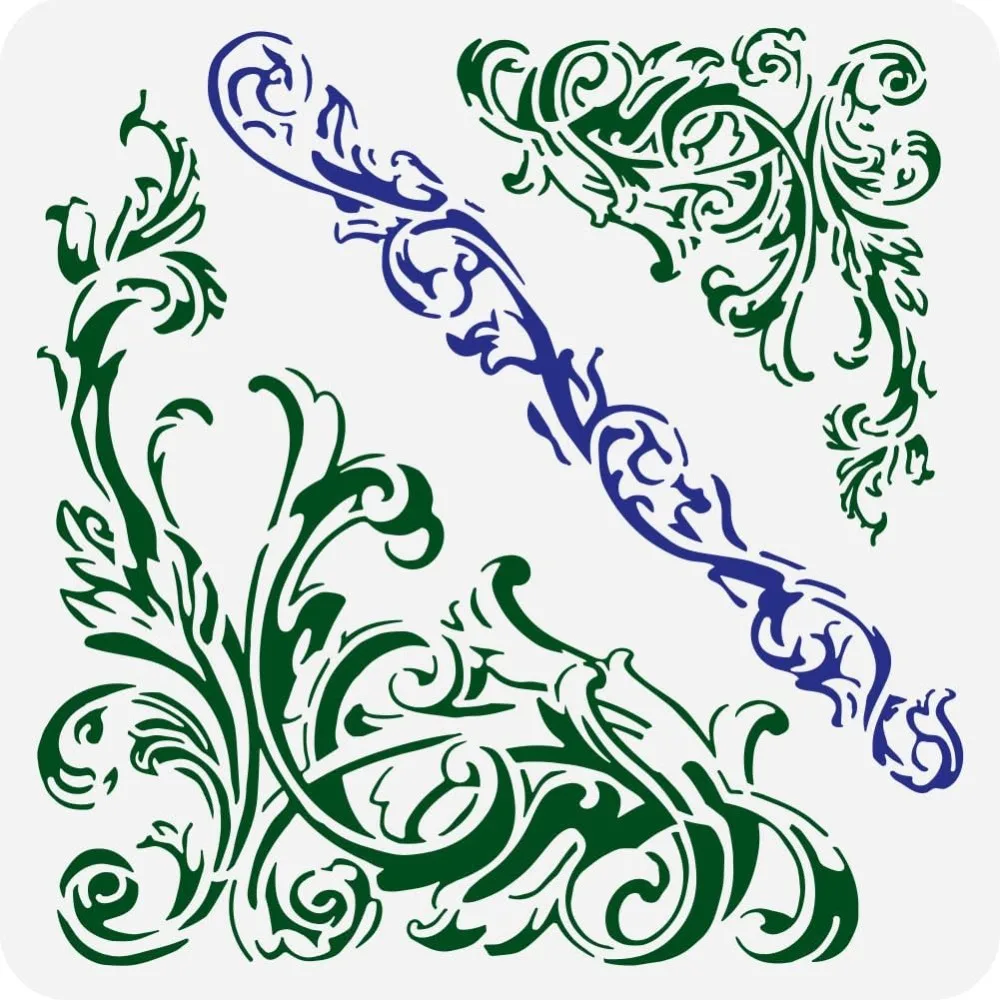 Ornate Corners Stencils 11.8x11.8 inch Corner Art Damask Border Painting Stencil Plastic Flowers Vine Patterns Stencil Reusable