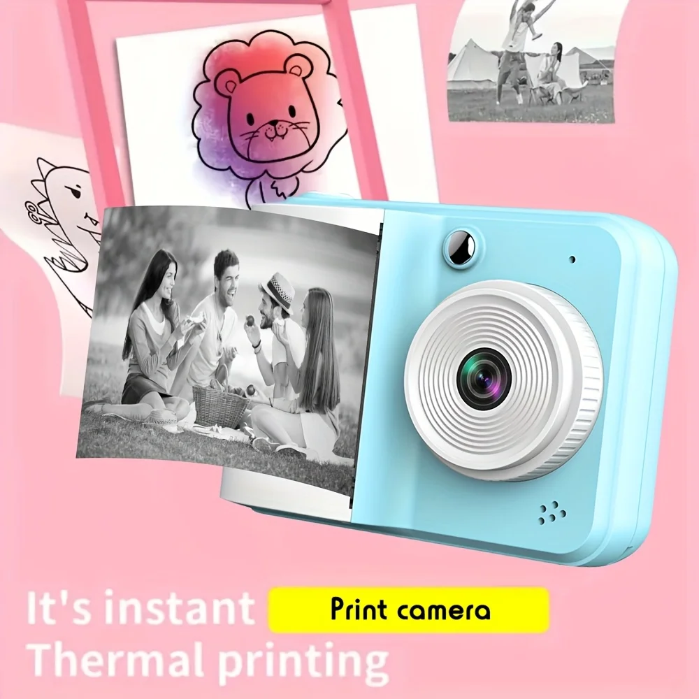 The New Blue Thermal Printing Camera Can Take Photos and Print, Portable High-Pixel Photo Printing Machine