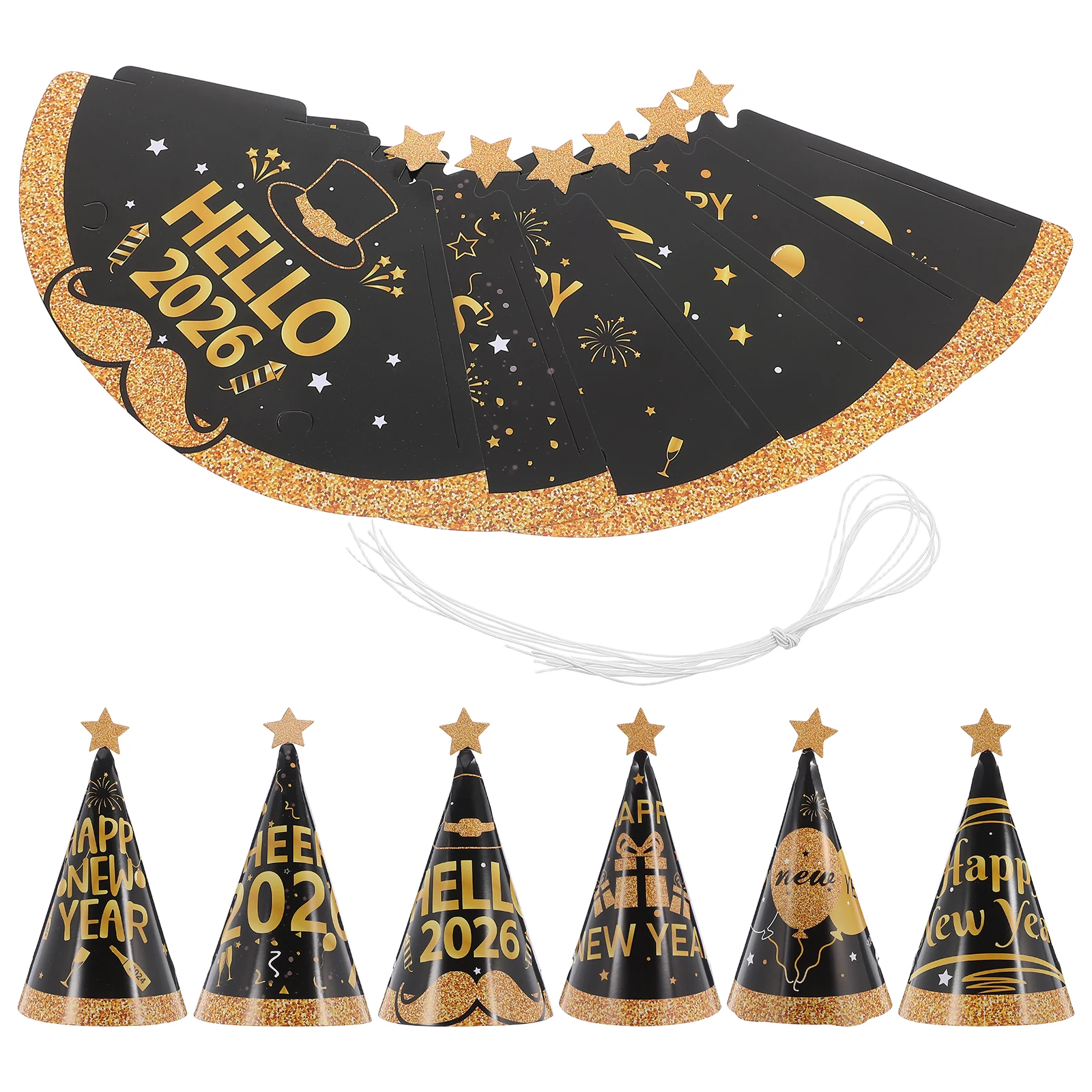 

24Pcs New Year Party Hats Colorful Cone Paper Hats Bulk Pack for Adults Festive New Years Eve Party Photo Props Decorations
