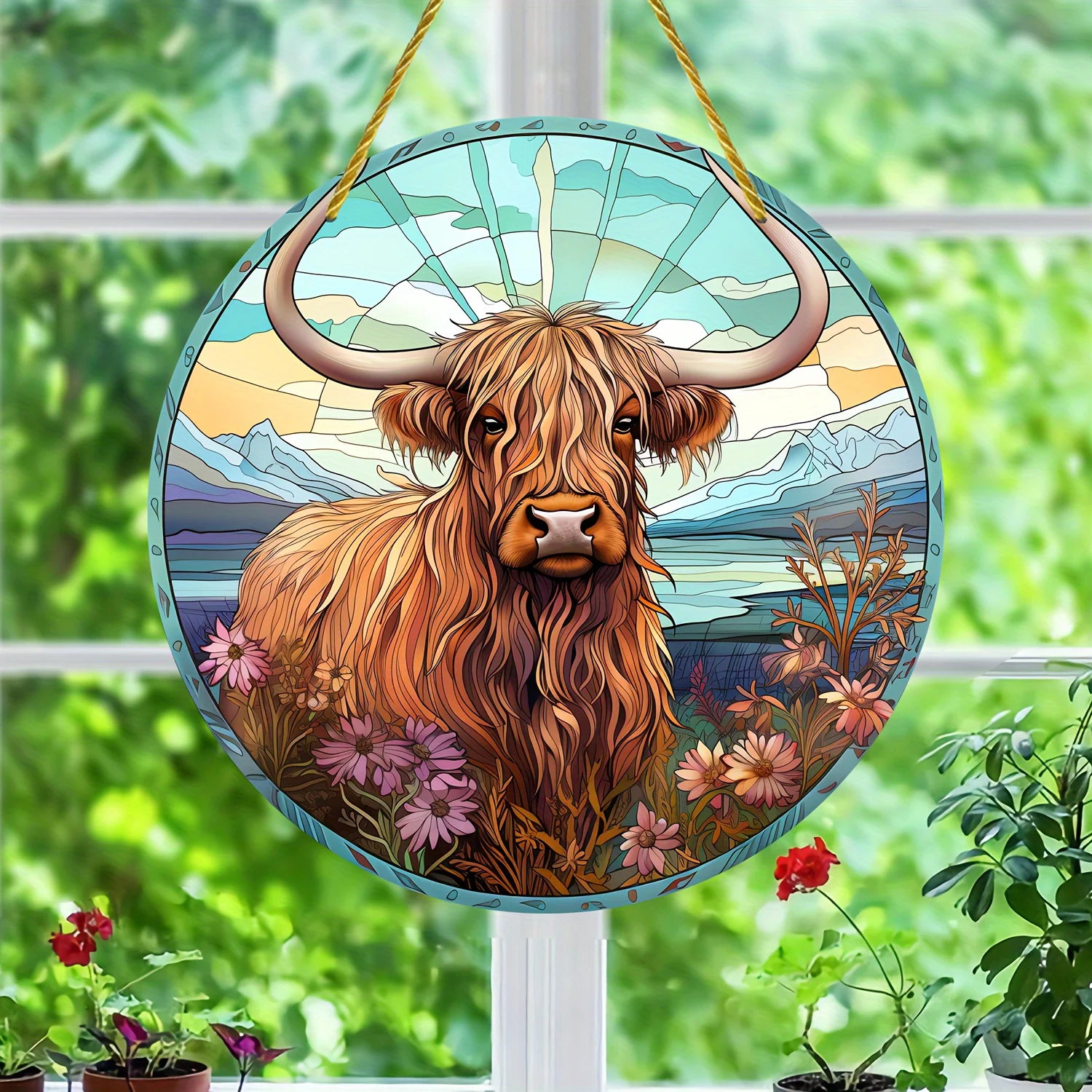 1pc,Highland Cow Trap,Colorful Window Hanging,Daily Sign,Housewarming Gift,Porch, Wall, Home,Room,Garden Decor