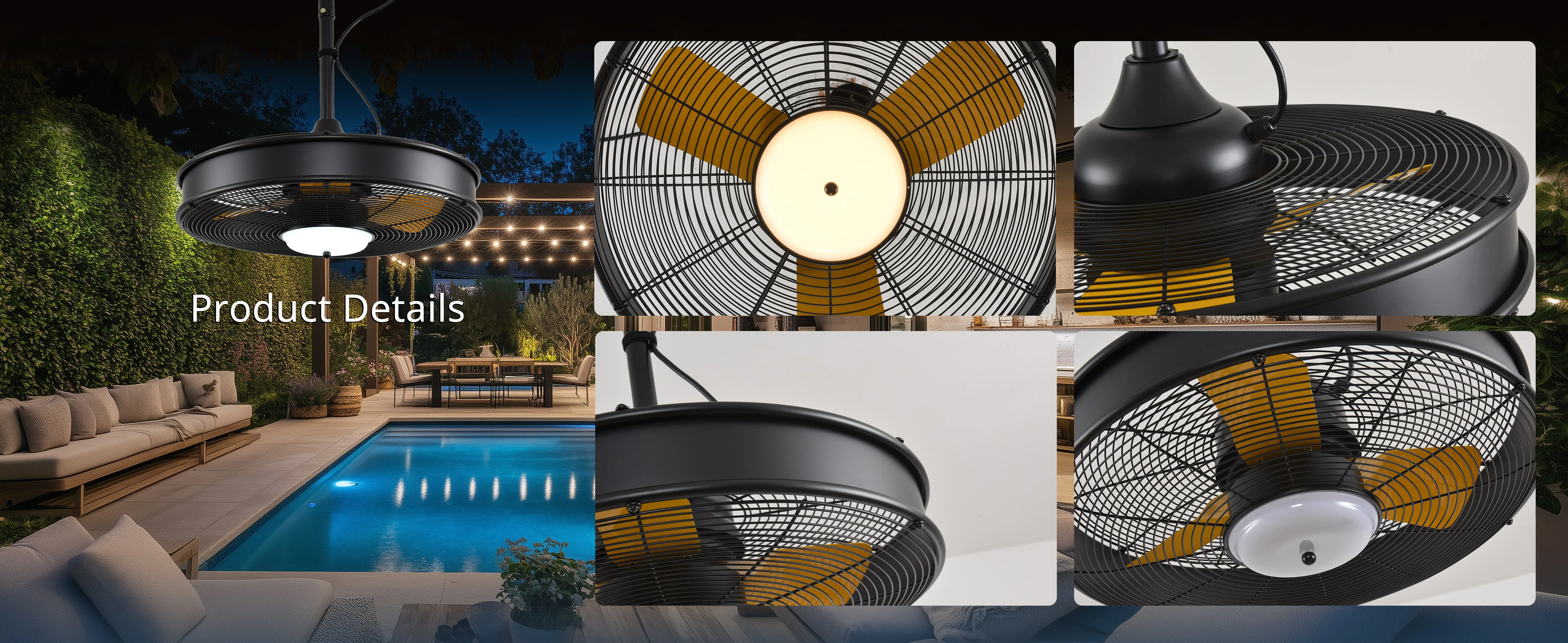 Orison 22'' Outdoor Ceiling Fans with Lights, Wet Rated Gazebo Fan with Remote, Plug in Hanging Fan for Patio Waterproof, App Controll