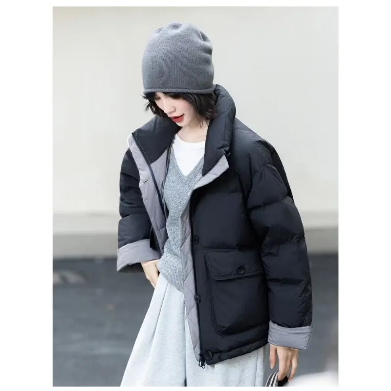 Women Winter New Loose Oceans Color Sweet Zipper Hooded Casual Leisure Standing Collar Fashion Commuter Warm Cotton Clothes