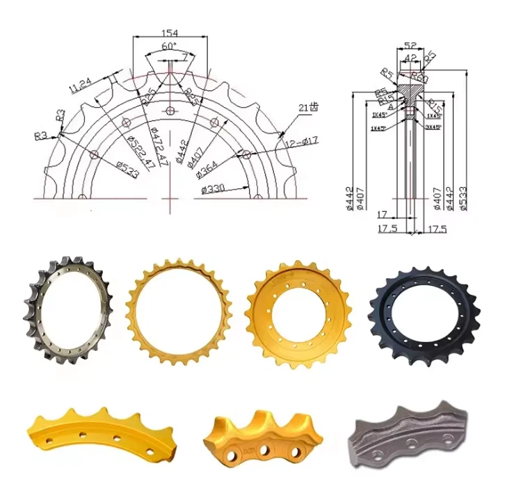 All Models Available Construction Machinery Parts Spare Parts Sprocket Idler Track Roller Excavator