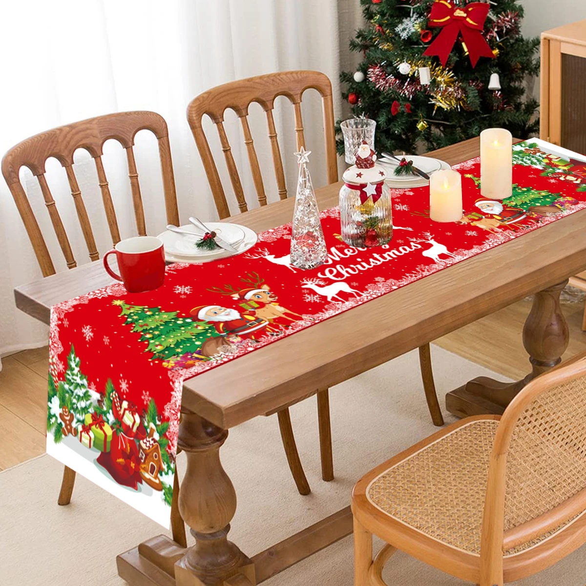 

2023 Merry Cristmas Ornament Christmas Table Runner Cloth Christmas Decoration For Home Xmas Natal Noel New Year 2024 Tablecloth