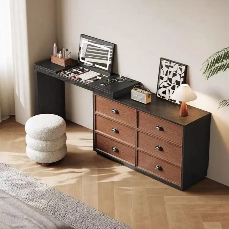 2026 New Mid Century Modern Dresser Bedroom Storage Cabinet Chest Small Makeup Table Simple Integrated Internet Celebrity