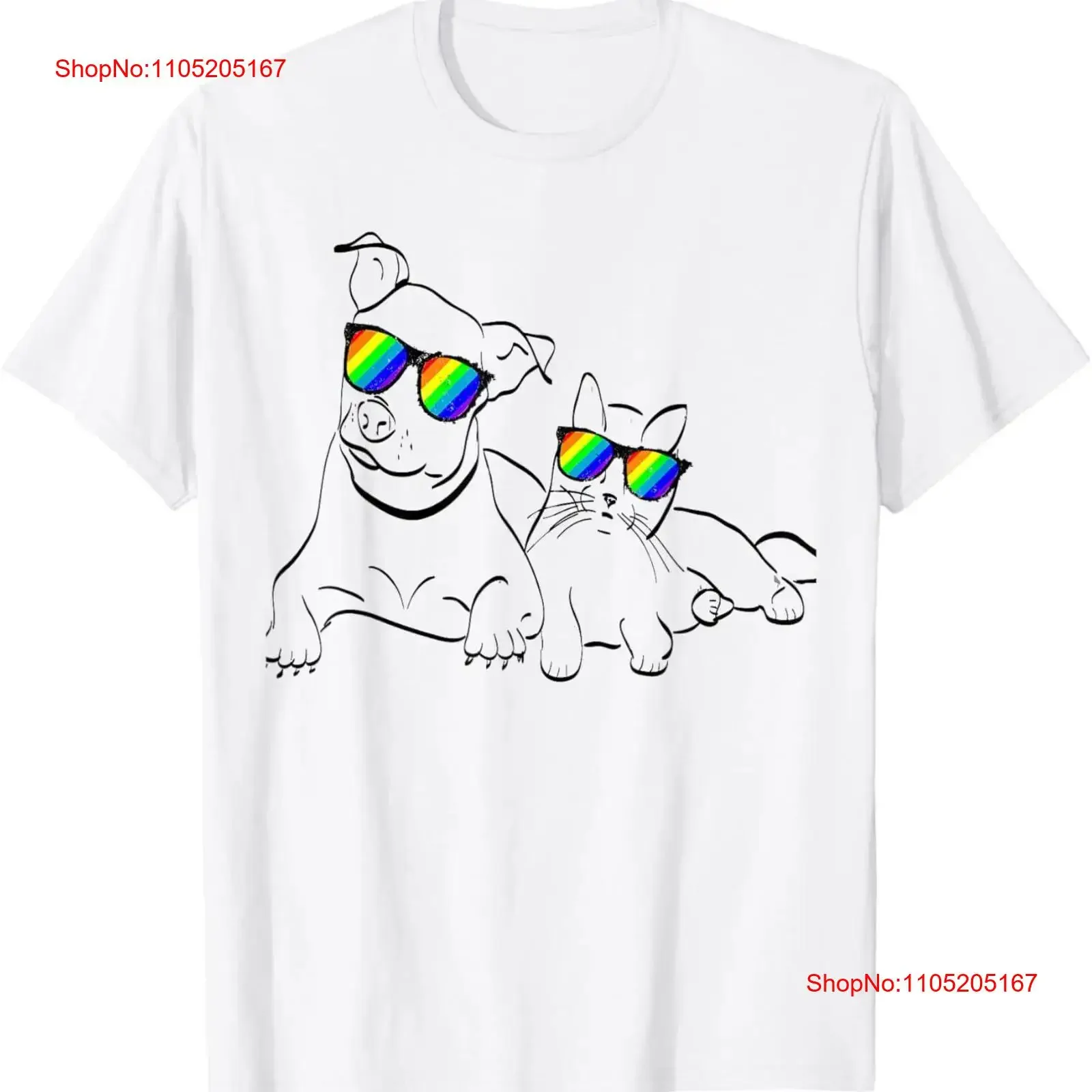 Funny Cat Dog Gay Pride LGBT Rainbow Sunglasses T Shirt  vintage Washed Versatile Soft designer clothes streetwear Unisex