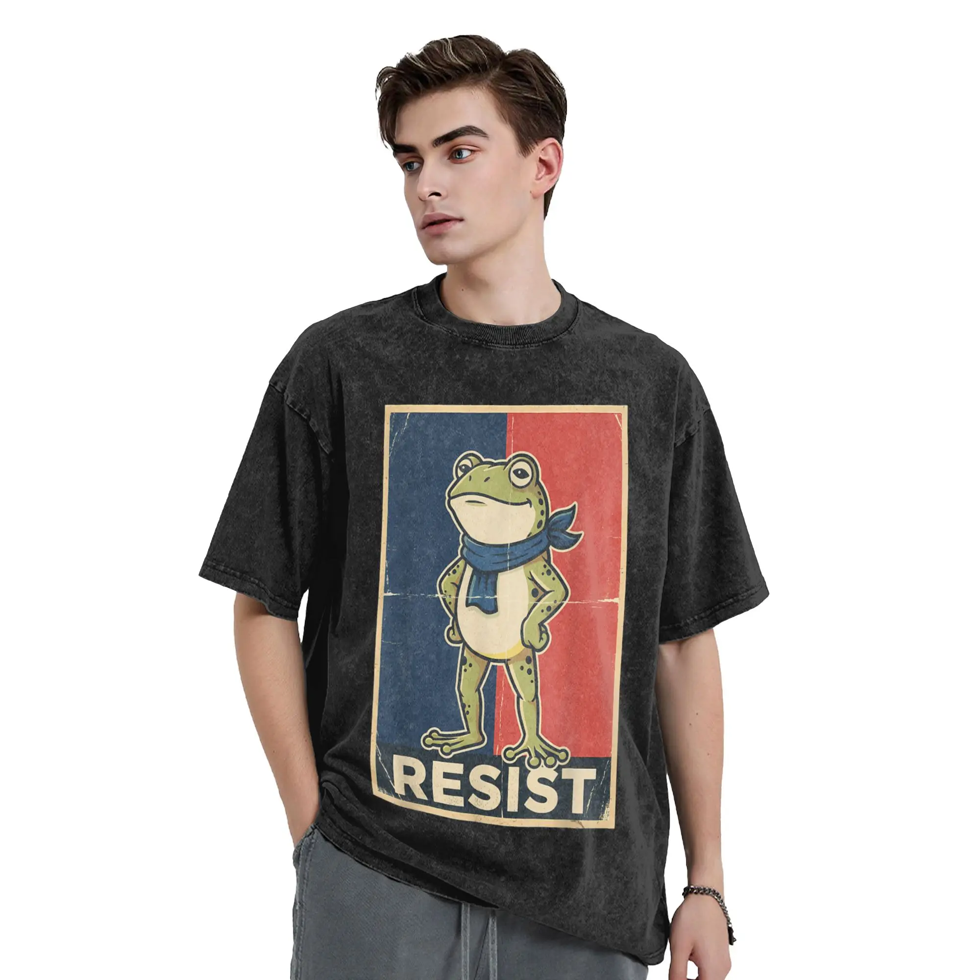 

Men's T-Shirt US Portland Frog Resist Washed T-Shirts Hip Hop Summer Tees Vintage Simple Casual Clothes Plus Size 2XL