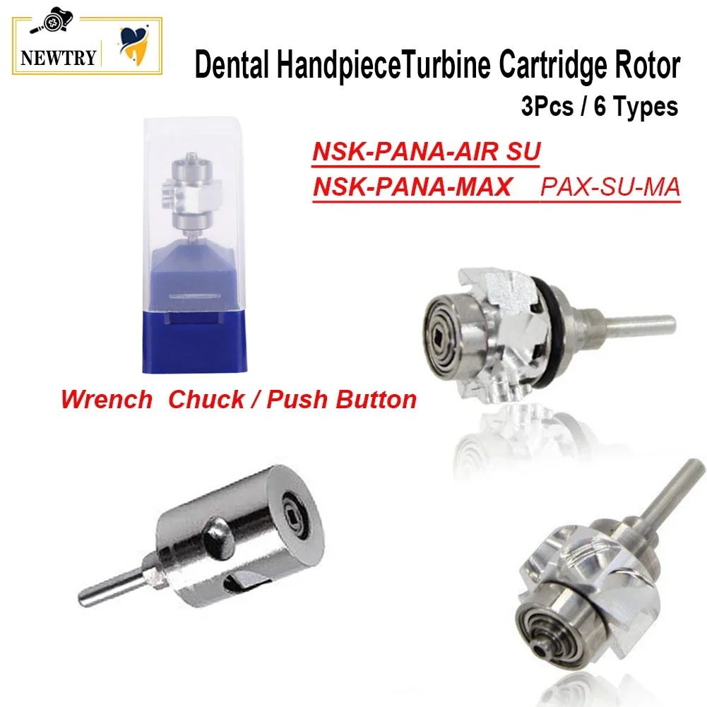 3Pcs Dentist Clinic Turbine Cartridge Rotor For NSK Great High Speed Dental Handpiece Standard Wrench Push Button Torque Bearing