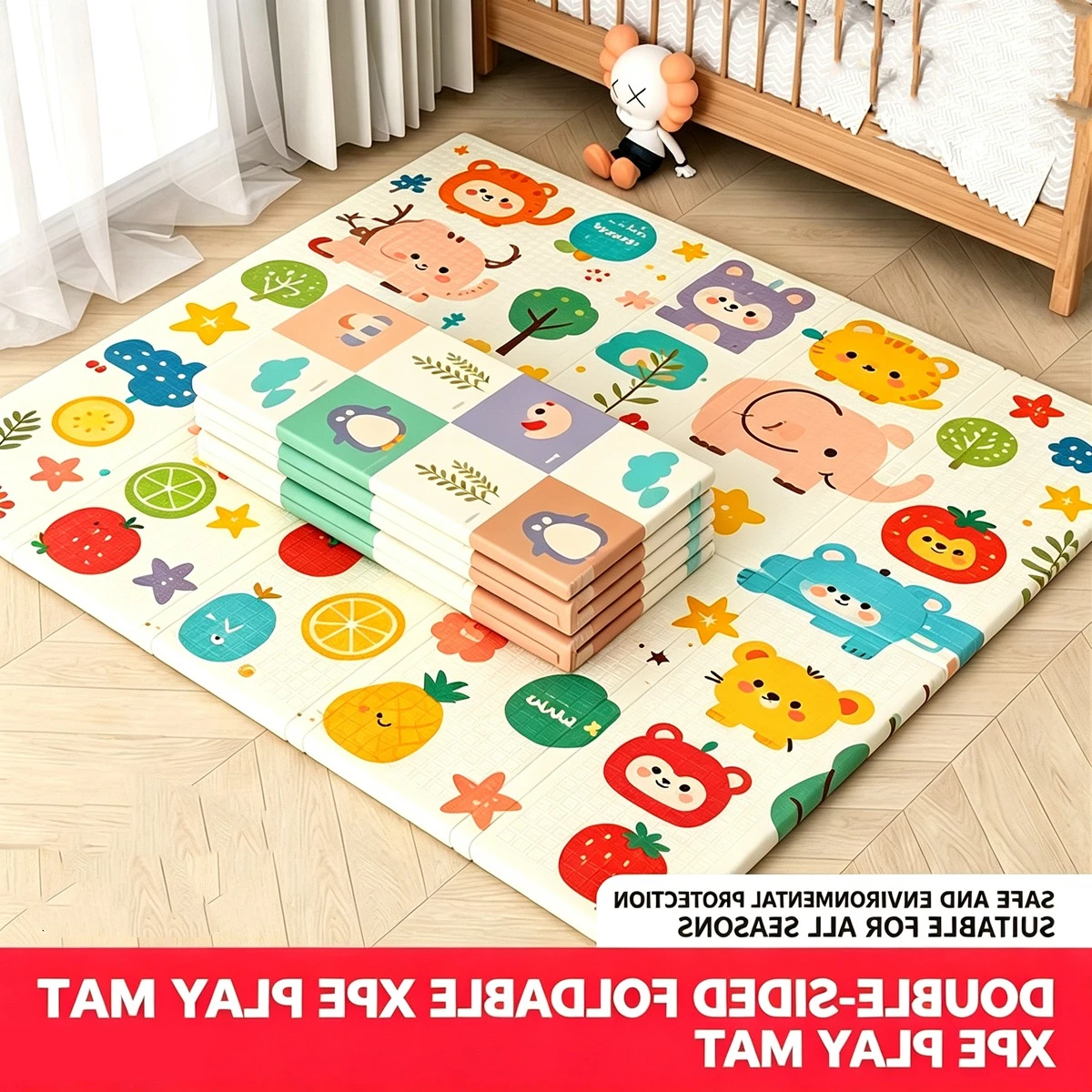 XPE Foldable Crawling Mat Baby Crawling Mat Thickened Infant Toddler Play Mat Home Cartoon Foam Mats Non-slip Activity Carpet
