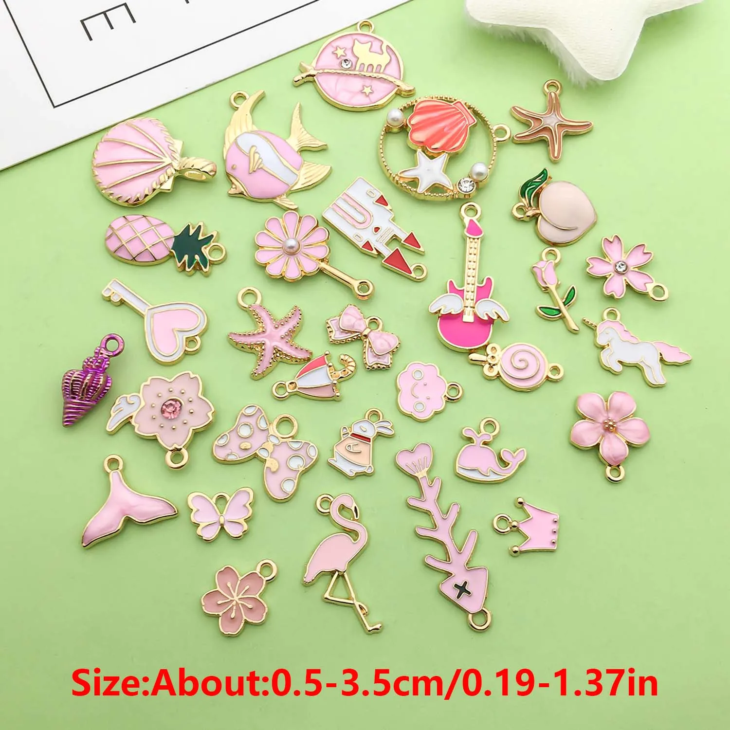 5/30pcs Pink Enamel Charms Alloy Butterflies, Seashells, Flowers, Starfish, Fruits Pendants for DIY Jewelry Making Accessories