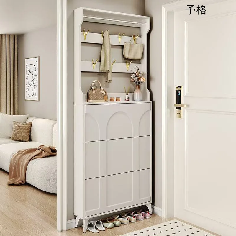 New direct sales small apartment cream style ultra-thin shoe cabinet with hanger integrated home use