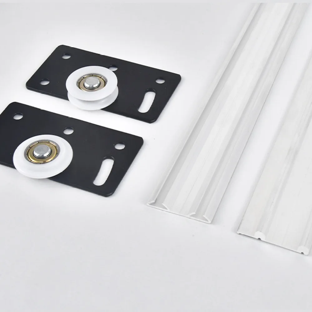 Silent Sliding Door Track For Wardrobe Partition Bathroom Cabinet Aluminum Alloy Rail Hardware Kit Black Anodized Finish