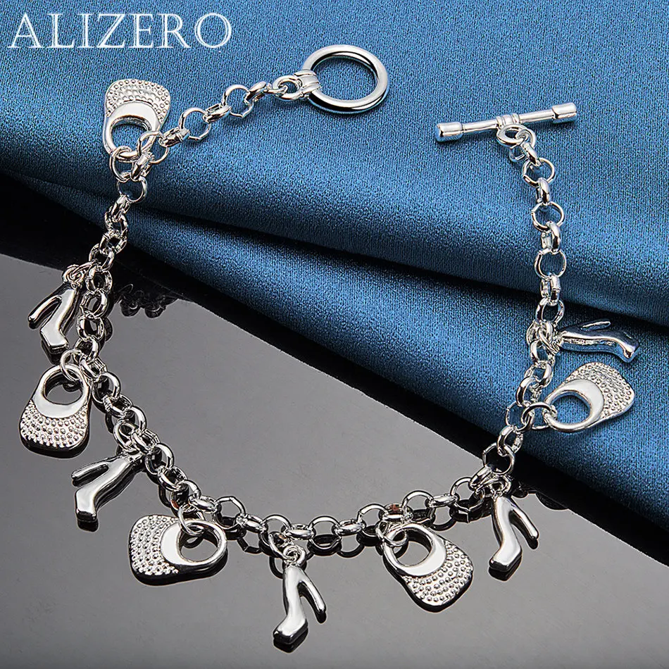 ALIZERO 925 Sterling Silver Bracelet High Heels Bags Charm Bracelets For Women Jewelry For Fashion Party and Daily Wear