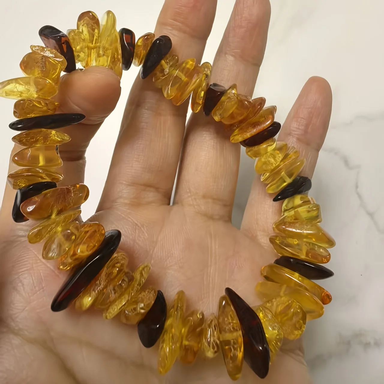 Natural Baltic Amber Gold Pepper Crushed Stone Bead Bracelet - Handcrafted Jewelry Accessory